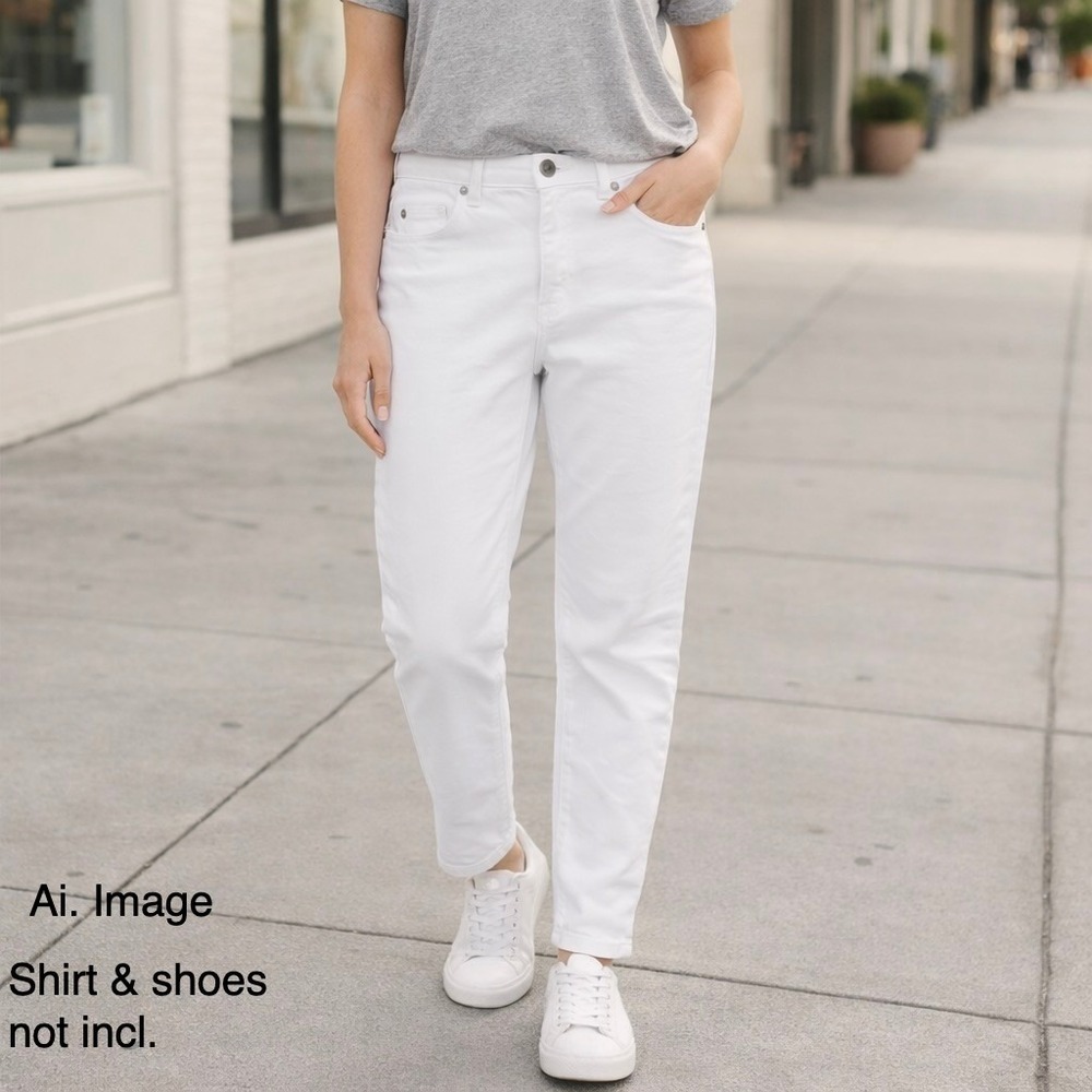 Eileen Fisher Organic Cotton White Jeans 14P made in USA Minimalist Sustainable‎